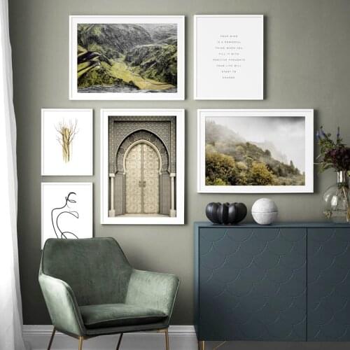Mountain Morocco Door Abstract Line Plant Wall Art Canvas Painting Nordic Posters And Prints Wall Pictures For Living Room Decor