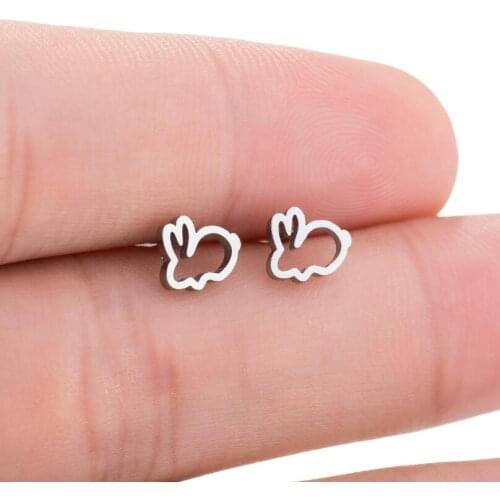 Hfarich Stainless Steel Creative Cartoon Bunny Ear Jewelry for Child Girls Cute Animal Rabbit Stud Earrings for Women