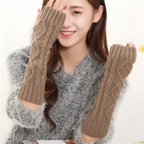 INDJXND 1 Pair Fashion Autumn Winter Spring Warm Women Ladies Girl Solid Gloves Arm Warmer Long Fingerless Knitting Wool Mittens