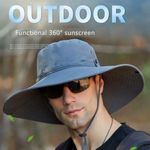 2021 Cowboy Men Outdoor Fishing Cap Hiking Beach Mesh Male Bucket Hat Breathable Anti UV Protection Sun Cap Large Wide Brim
