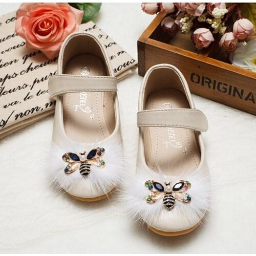 Girls Leather Shoes Autumn Cute Cartoon Bee Kids Girls Princess Shoes Soft Sole flat Sneakers Girls Breathable Single shoes