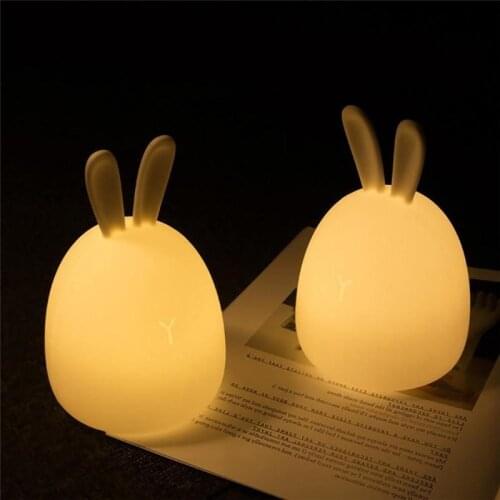 Colorful Silicone Bunny LED Night Light Rabbit USB Touch Sensor Bedside Table Lamp Animal Sleeping Light for Kids Room Decor