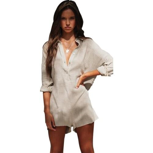 Summer Woman Playsuit Bodysuit Casual Linen Rompers Womens Jumpsuit