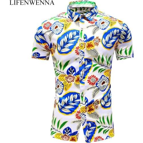 LIFENWENNA Summer New Fashion Personality Printed Short Sleeve Shirts Men Casual Plus Size Beach Hawaiian Shirt Male Holiday 7XL