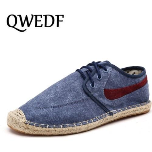QWEDF 2019 Straw Mens sneakers New Trend Mens Casual Shoes Loafers Lace-up Hemp Canvas Breathable Buty Shoes meskie A3-35