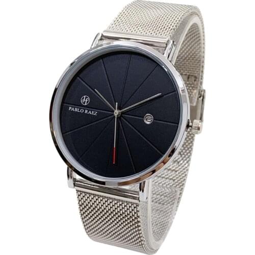 PABLO RAEZ Fashion Men Minimalist Ultra Thin Waterproof Watch Simple Male Business Stainless Steel Mesh Belt Quartz Wristwatches