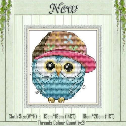 The owl in a hat animal decor painting counted print on canvas DMC 14CT 11CT Chinese Cross Stitch Needlework Sets Embroidery kit