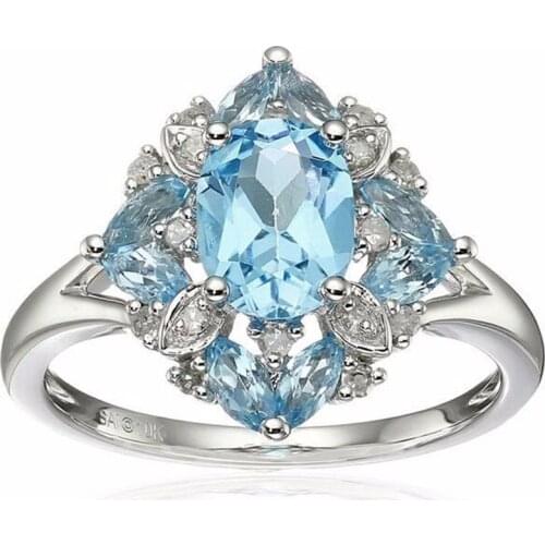New Fashion Unique Promise Ring Womens White Gold Cubic Zirconia Sky Blue Rose Red Jewelry For Gift Party Engagement Wedding