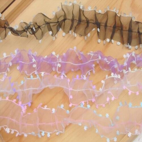 New! 20yards/lot 3.5cm pink white pleated lace trimming with flower ribbon wedding decoration diy handmade accessories