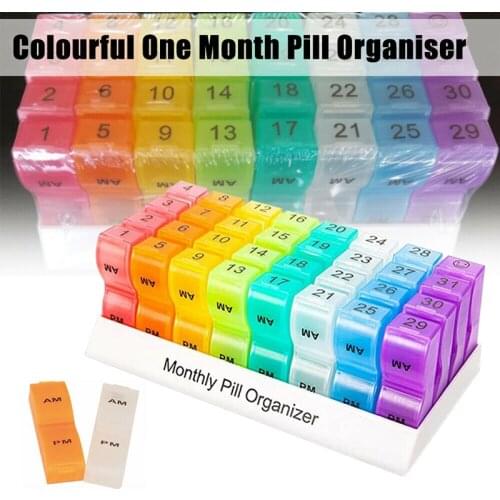 One Month Pill Organizer Tablet Container Box 32 Compartments AM PM Sorting Tablets Box Medicine Dispenser Pill Case