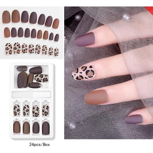 Oval Leopard grain New fake nails finished nail art stickers wearable nails stickers wear-resistant waterproof 24pcs/box