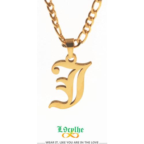 Gold Filled Initial A-Z Alphabet Letters Pendant Necklaces Stainless Steel Jewelry Old English C D E F H J K M Letter Necklace