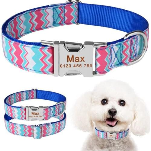 AiruiDog Personalized Dog Collar Fabric ID Name Tag Buckle Custom Engraved Puppy S M L