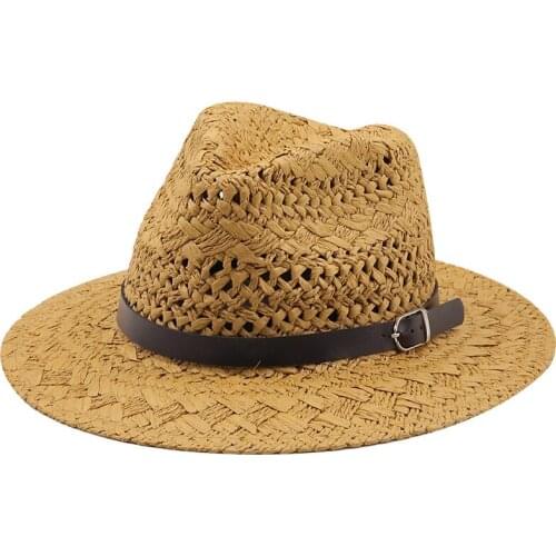 Simple Top Quality Man Straw Sun Hat Wide Brim Beach Foldable Cap Big Bone Men Plus Size Summer Women Fedora hat