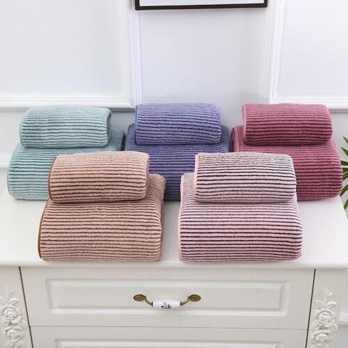 Drop Shipping 2pcs/set Adult Coral Velvet Towel Set Soft Hand Face Towel Polyester Fiber Bathroom Towel Sets