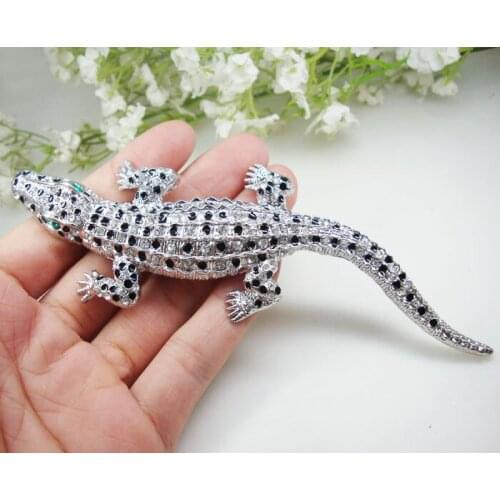 5.7" Luxury Gecko Animal Pendant Crocodile Brooch Pin Clear Crystal Lizard