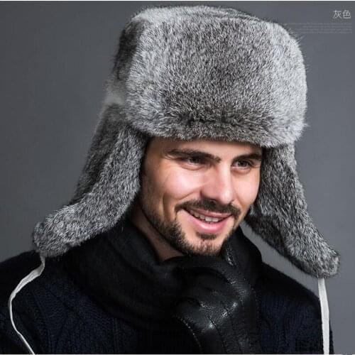 Jkp natural rabbit hair Lei Feng hat mens hat autumn and winter warm thickened Fur Real rabbit hair ear cap