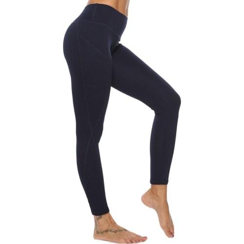 Top High Waist Yoga Leggings Solid Color Slim Stitching Casual Fitness Sports Pocket Gym Pants