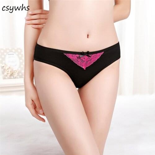 CSYWHS Lot 3pcs Woman Underwear Womens Cotton Briefs Solid Cute Bow Low-Rise Sexy Ladies Girls Panties Lingerie M L XL