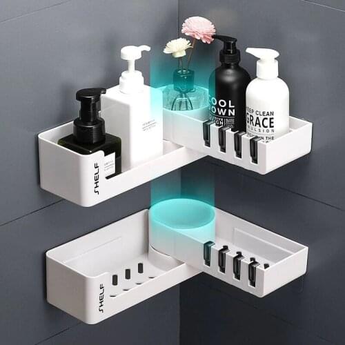 Corner Shower Shelf Bathroom Shampoo Shower Shelf Holder Self Adhesive Kitchen Nail-Free Fitted Wall Storage Organizer Rack
