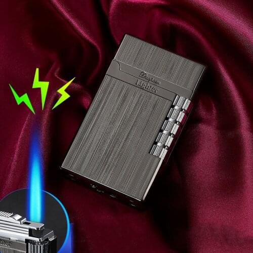 Windproof Torch Blue Flame Side Play Loud Grinding Wheel Metal Turbo Gas Lighter Cigar Accessories Camping Igniter Mens gifts