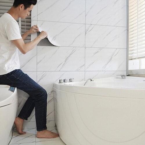 Waterproof Marble Floor Sticker Bathroom Kitchen Tile Ground Wall Stickers Self Adhesive Wallpaper Non-slip Room Decoration Film