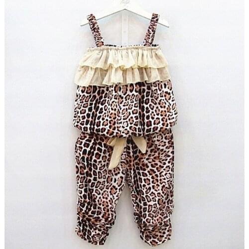 2016 New Cute Baby Girls leopard Clothes Set Summer Sleeveless Shirt Top and shorts 2PCS set Little Girls summer Outfit Set