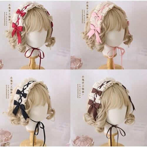 2021 Japanese Soft Girl Lolita Lace Bow Headdress Sweet Versatile KC Hair Band Retro Headwear Cosplay Can Be Doll Master Dress