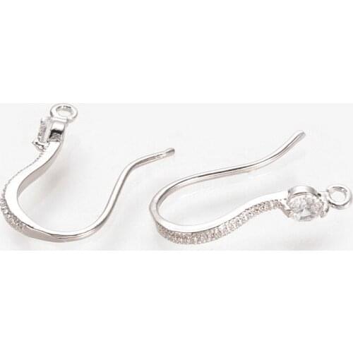 30pcs Brass Cubic Zirconia Earring Hooks Clasp Gold/Platinum Plated for Jewelry Making Earring Findings 16x11x1.5mm pin: 0.8mm