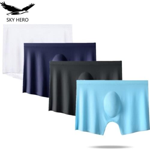 4pcs/lot Mens Sexy Underwear Man Boxer Ice Silk Underpanties Seamless Transparent Underpants Shorts Male Jockstrap Black