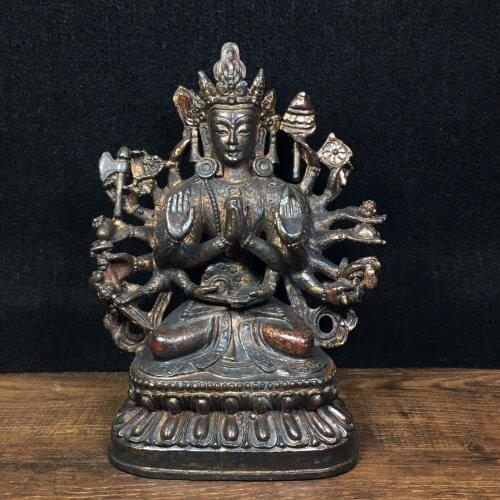 7"Tibet Buddhism Temple Old Bronze Cinnabars Quasi tifomu Thousand-Hand Guanyin Bodhisattva Buddha Enshrine the Buddha