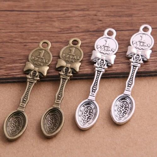 8PCS 11*53mm Two Colors Trendy Bowknot Vintage Spoon Tableware Pendants Charms For Jewelry Making Charm