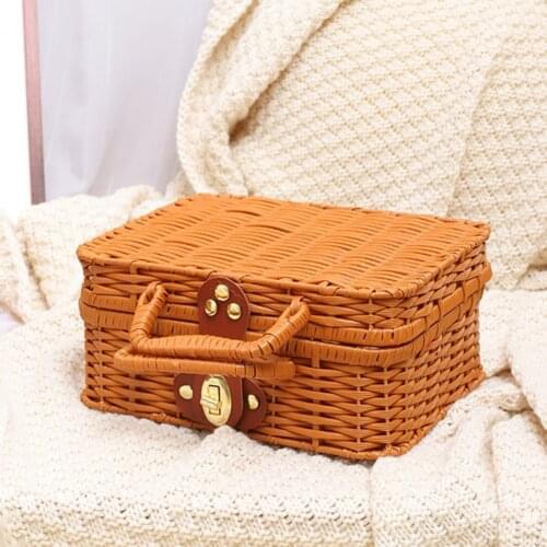 80% Dropshipping!!Small wardrobe retro rattan woven storage box handmade travel picnic woven luggage