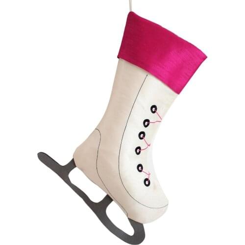 Free Shipping! 2 pcs/lot Faux Silk Ice Skate Tie Decoration Design Ivory Christmas Stocking P2636