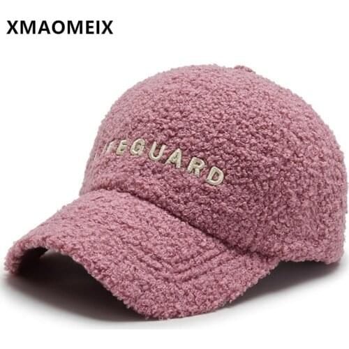 XMAOMEIX Winter Lamb Plush Embroidery Letter Warm Baseball Caps For Women ins Casual Sports Cap Adjustable Size Girl Winter Hat