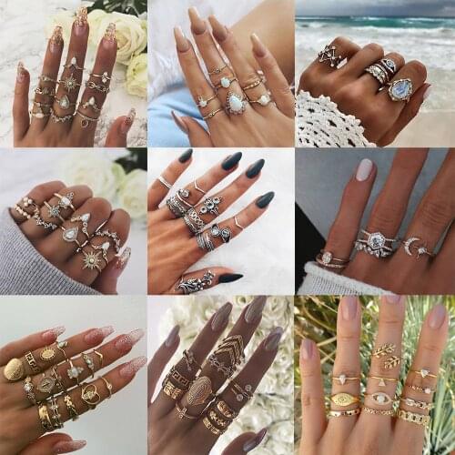 Bls-miracle New Vintage Ring For Women Boho Crystal Stone Animal Plants Geometric Figure Rings Sets Female Fashion Jewelry
