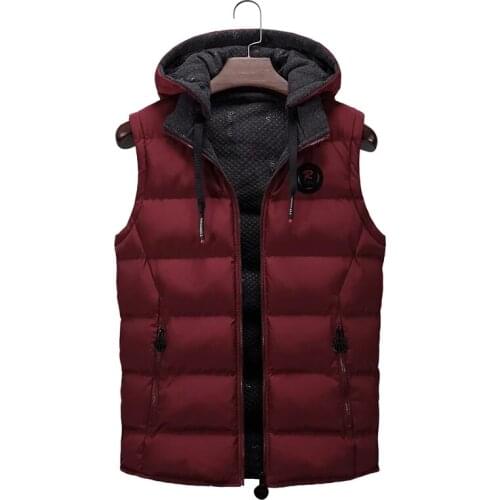 Brand Vest Mens Winter Casual Outerwear Warm Hood Jacket Vest Men Sleeveless Waterproof Jackets Parkas Vests Men