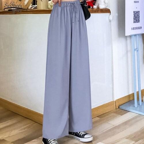 Summer Solid Pants Fashion High Straight Loose Suit Pants Wide Leg Drape Female Thin High Waist Mopping Pants 9385