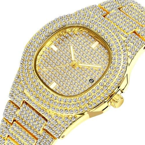 Hip Hop Gold Mens Watches Top Brand Luxury Steel Diamond Quartz Iced Out Watch Men Women Clock reloj hombre relogio masculino