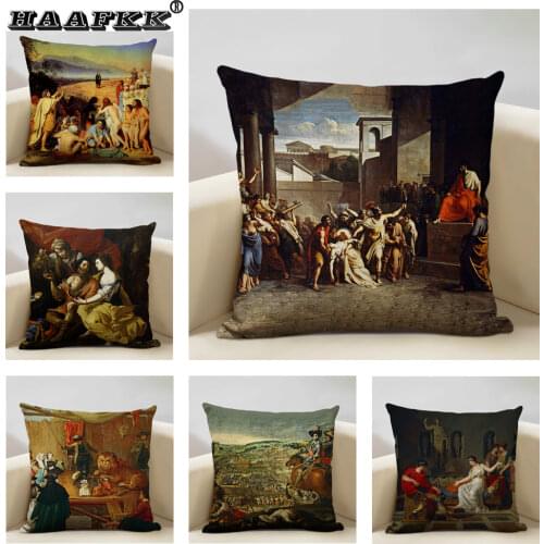 Famous Painting Series Cushion Cover 45 * 45cm Linen Pillow Living Room Sofa Art Decoration Pillow Office Hotel Accessories