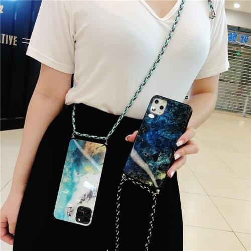 Crossbody strap glass marble phone case for Samsung Galaxy S20 S10 S9 S8 S7 plus Note 10 10PRO back cover with shoulder lanyard