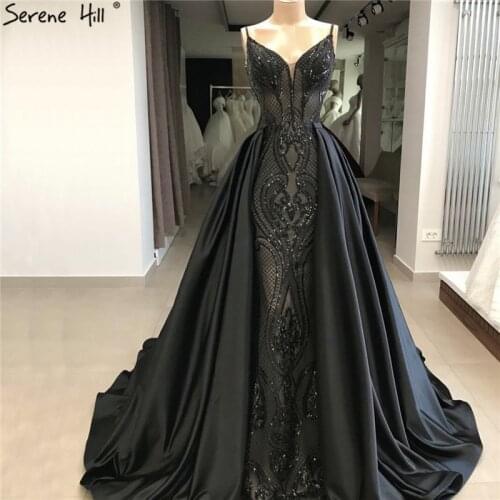 Black V-Neck Sexy Sparkle 2020 Evening Dresses Dubai Design Sequined Sleeveless Evening Gowns Real Photo LA60727