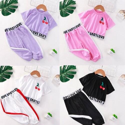 Childrens Clothing Summer Short Sleeve Set For Girls Sports Suits New Tops Pants 2 Pieces Sets Casual 2021 Kids Clothes Outfits