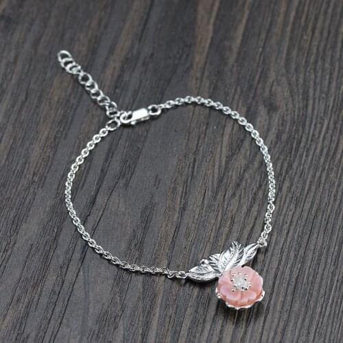 FNJ 925 Silver Bracelet for Women Jewelry Original S925 Sterling silver Bracelets Rose Flower Charm Shell 16cm +4cm