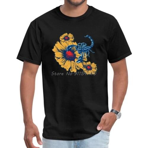 Scorpion Flowers Japan Sleeve Tops Tees Round Neck Guts Fabric Men T Shirt Men Cotton Tees Streetwear