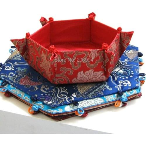 Chinese style classical festive wedding supplies Brocade hexagonal Compote wedding sign in table sugar Jewelry box 2pc/lot