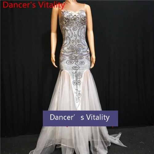 Nightclub Bar Modern Singer Host DJ Pole Jazz DS Dancer Sexy Tassel Adult Long Fishtail Evening Dress Splicing Mesh Stage Wear