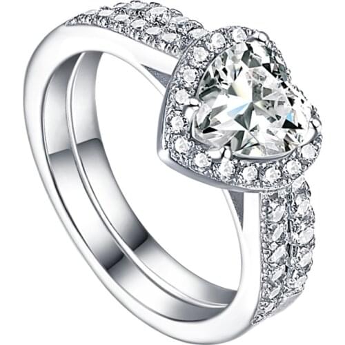 S925 Sterling Silver Ring 1 CT Heart Cut Simulated Diamond Wedding Engagement Jewelry Anniversary Gift