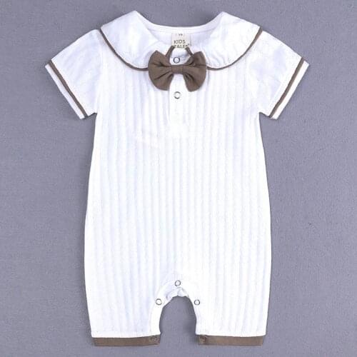 Newborn Unisex Baby Boy Girl Short Sleeve Romper 0-18M Cotton Cute Collar Gentleman Bow Tie Toddler Bodysuit Infant Clothing