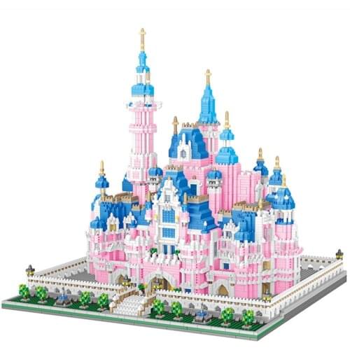 LZ8025 Architecture Amusement Park Pink Princess Castle 3D Model 6718pcs Mini Diamond Blocks Bricks Building Toy for Children